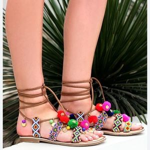 Chinese Laundry Posh Leather Ankle Tie Beaded Sandal Cognac 8